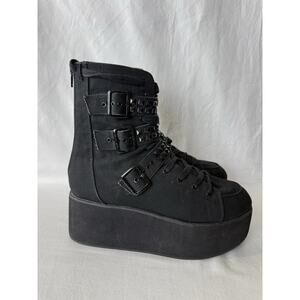 Demonia GRIP-101 Punk Platform Boots Women’s Black Studded Buckle Approx Size 8